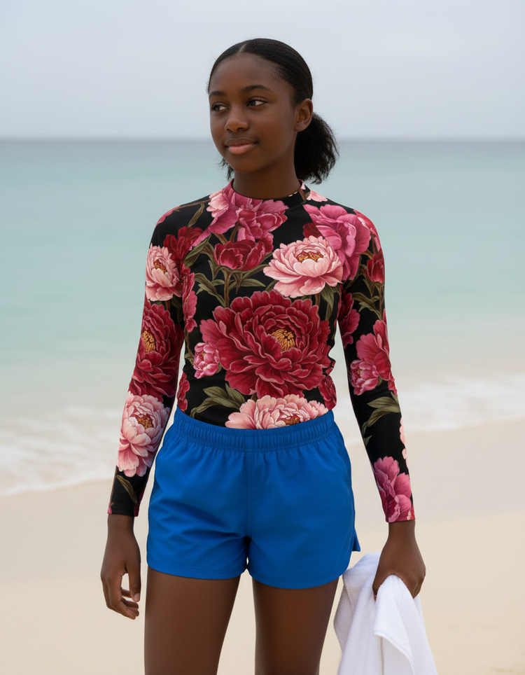 Youth Chinese Peony Rash Guard