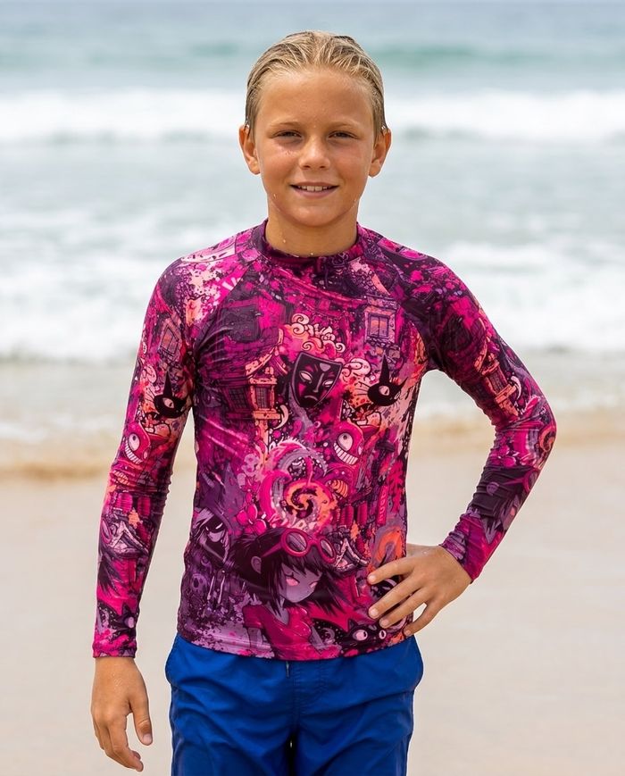 Rashguard — Boys Electric Fuchsia Bakeneko