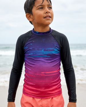 Kids Hot Pink Mosaic Rash Guard Kids Rash Guard — Lolekai