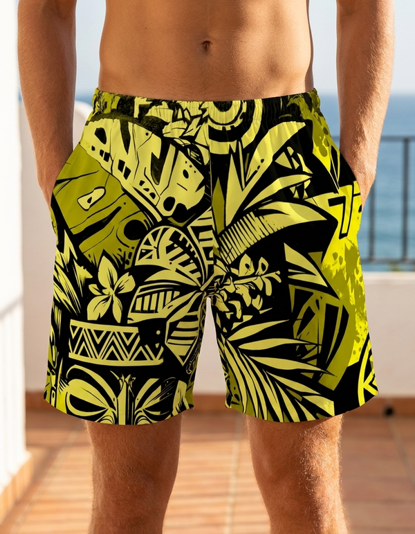 Men's Swim Trunks in Runway Chartreuse Lani Uli
