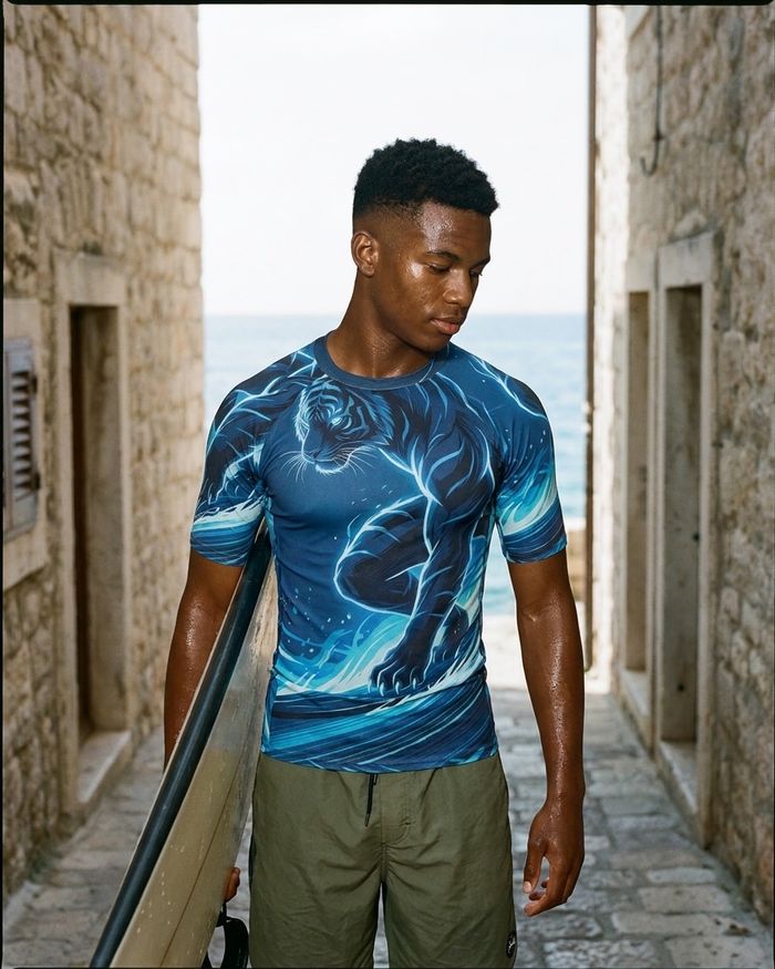 Rashguard — Men's Marina Neon Tiger Surfer