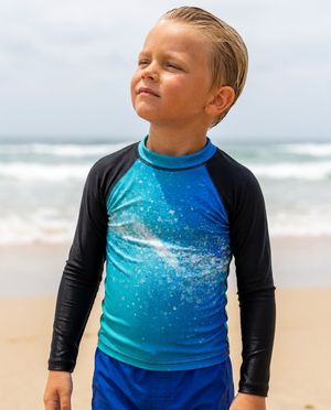 Boys Turquoise to Electric Blue Pixelate boys youth rashguards