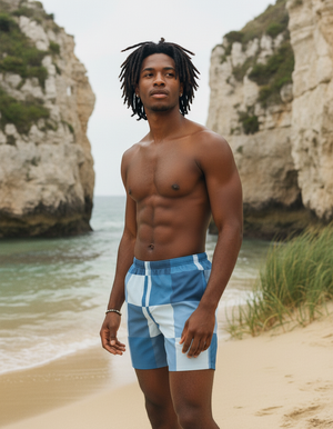 Blue Aura Pixel men's swim trunks
