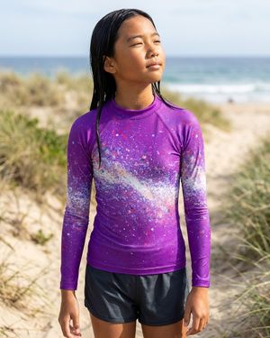 Girls Purple to Magenta Pixelate girls youth rashguards