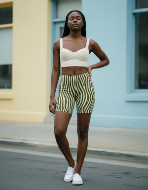 Runway Chartreuse Stripes women's short shorts