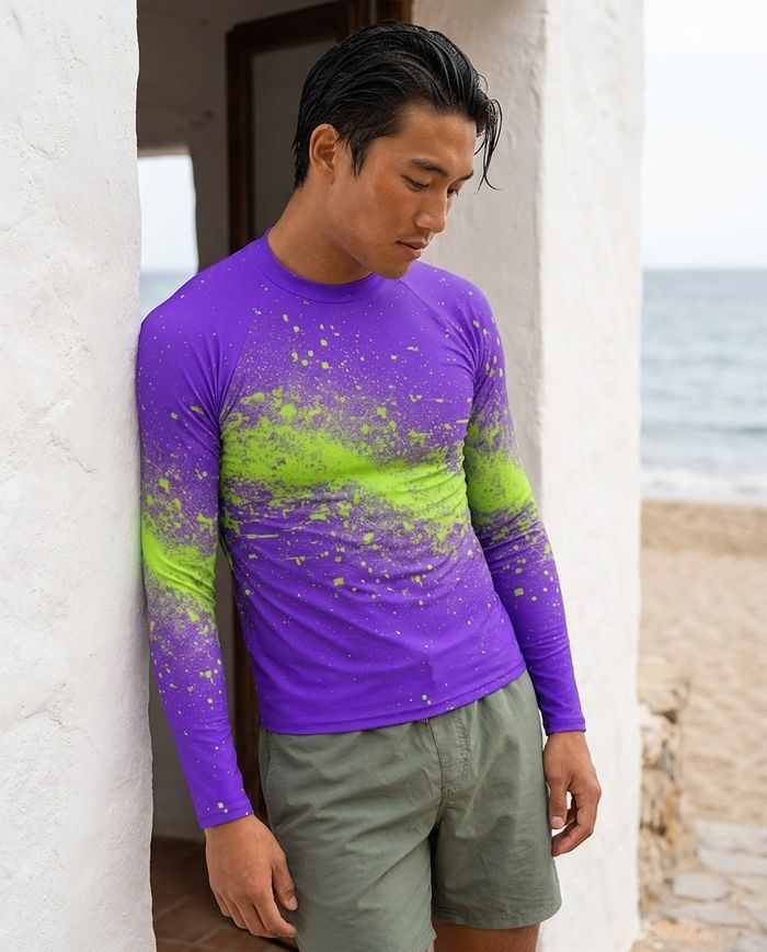 Rashguard — Men's Purple Lime Pixelate