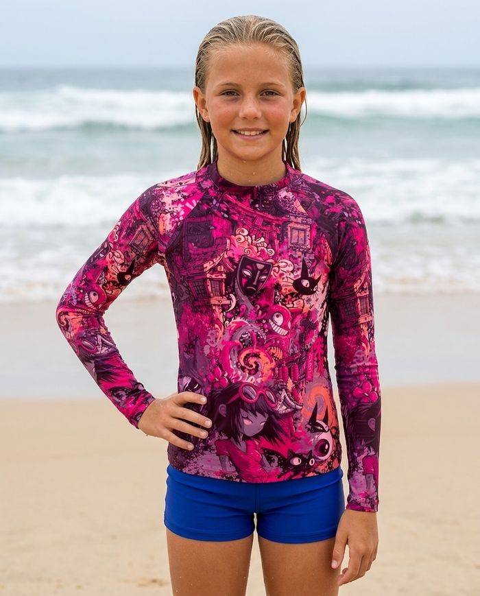 Rashguard — Girls Electric Fuchsia Bakeneko