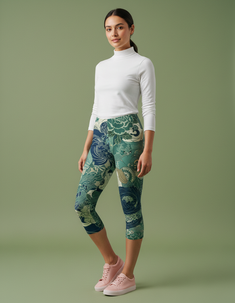 Women's Japanese Ukiyo-e Capri Leggings