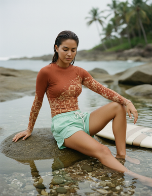 Women's Burnt Sienna Aksara women's short-sleeve rashguards