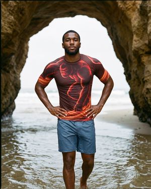 Men's Fiery Red Neon Gorilla Surfer men's short-sleeve rashguards