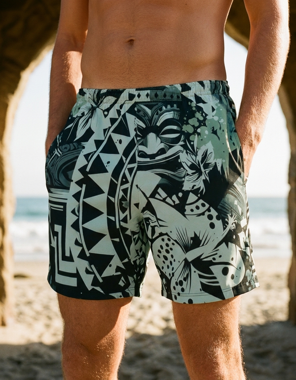 Men's Swim Trunks in Transformative Teal Koa Lehua