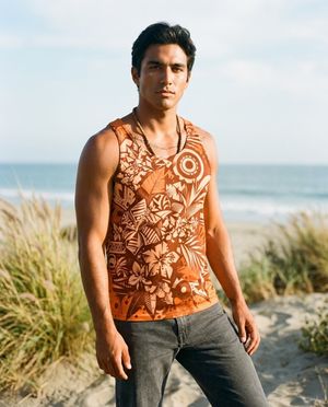 Men's Citrus Orange Lani Uli men's tank tops