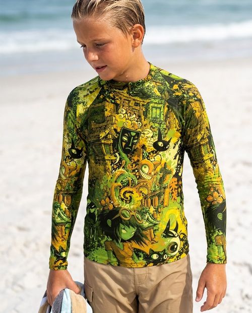 Boys Runway Chartreuse Bakeneko boys youth rashguards