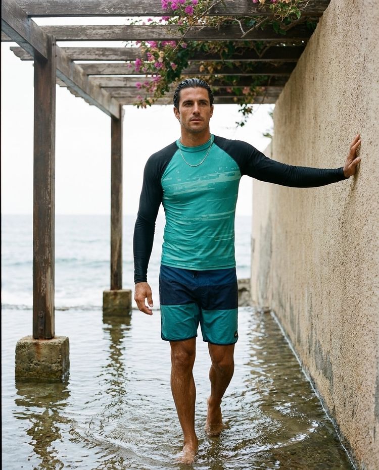 Men's Turquoise Mosaic men's short-sleeve rashguards