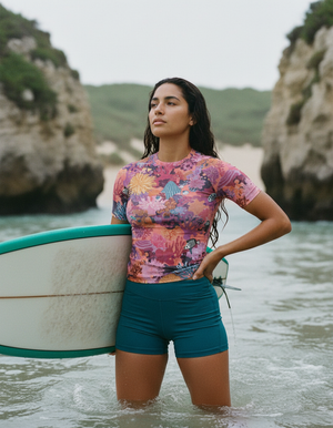 Women's Neon Coral Nautilus women's short-sleeve rashguards