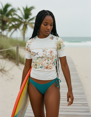 Women's Lagoon Festival White Chorus women's short-sleeve rashguards