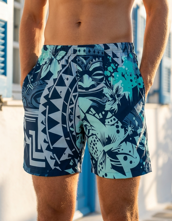 Men's Swim Trunks in Blue Aura Koa Lehua