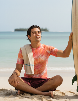 Neon Coral Satori Rash Guard Men's Rashguard — Lolekai