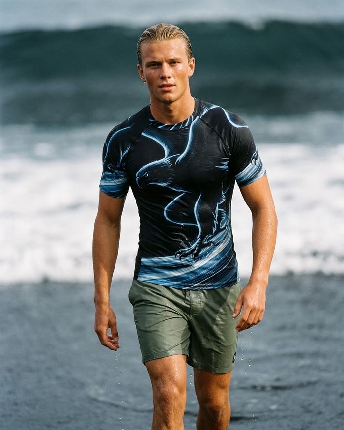 Rashguard — Men's Blue Aura Neon Eagle Surfer