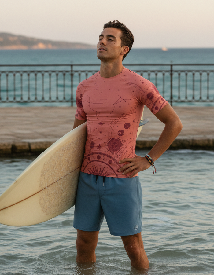 Rashguard — Men's Neon Coral Cosmos