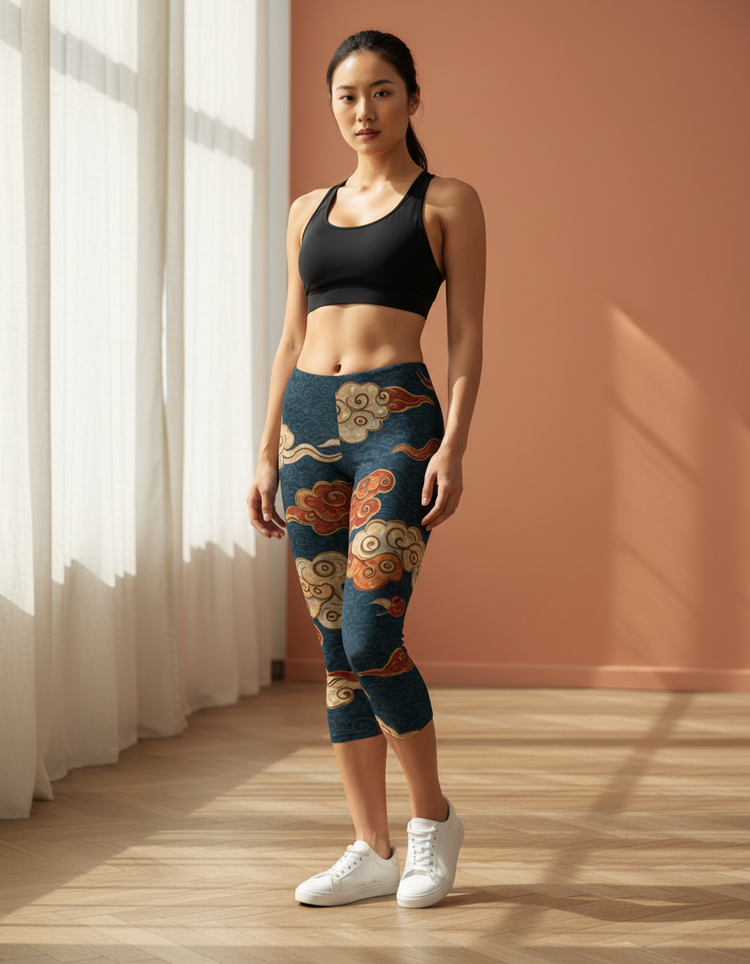 Women's Chinese Cloud Motif Capri Leggings