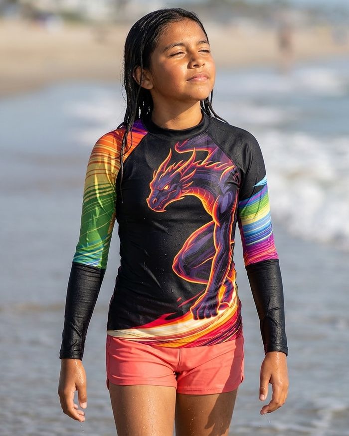 Rashguard — Girls Neon Dragon Surfer