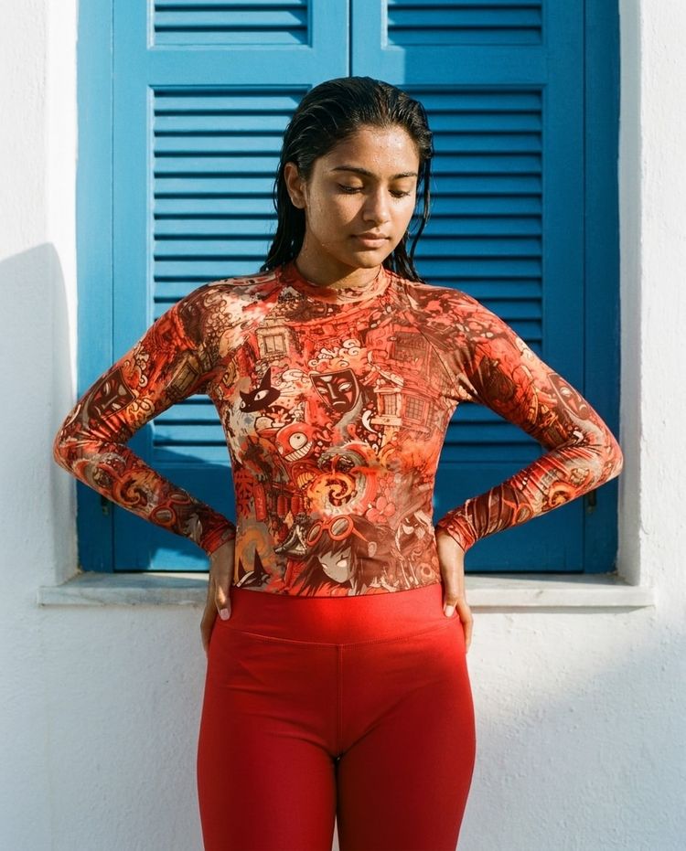 Women's Coral Bakeneko women's short-sleeve rashguards