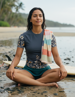 Women's Indigo / Bronze Kapa Tapa women's short-sleeve rashguards