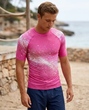 Men's Neon Magenta Pixelate men's short-sleeve rashguards