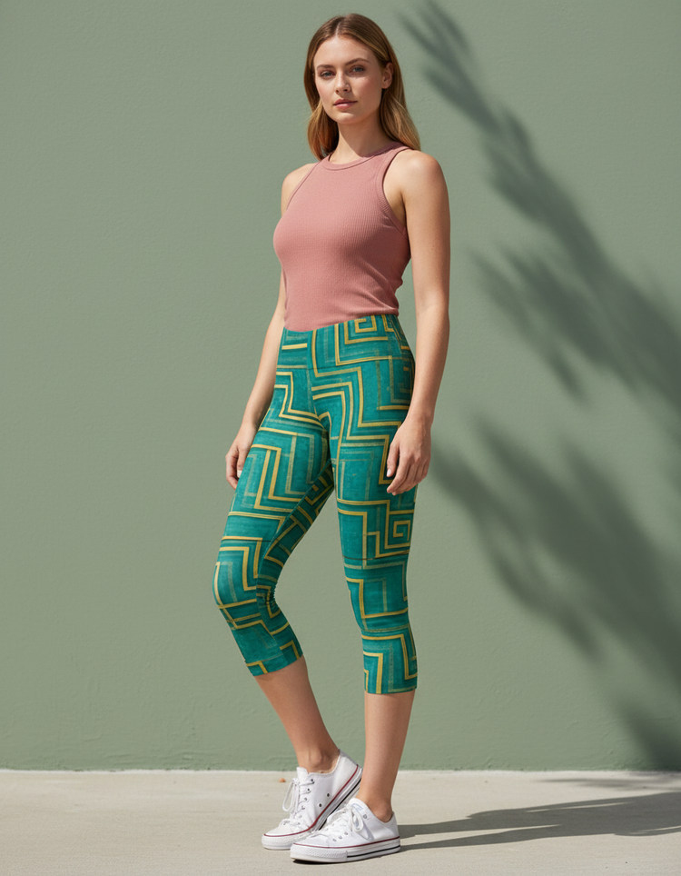 Women's Greek Key Capri Leggings