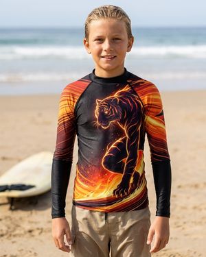 Boys Neon Tiger Surfer boys youth rashguards