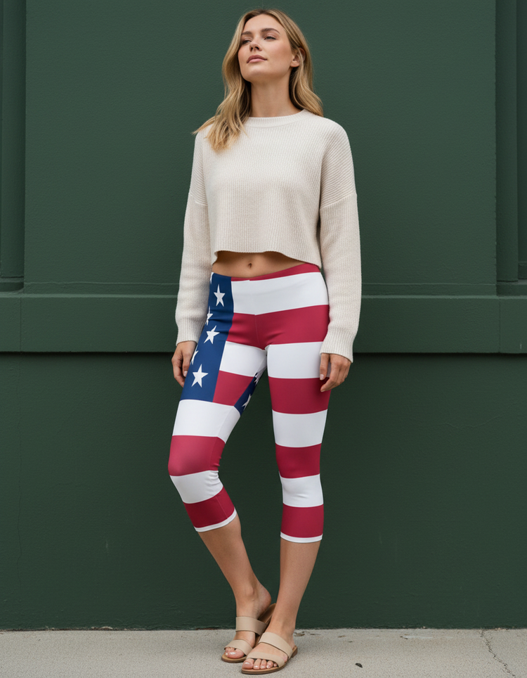 Women's American Flag Capri Leggings