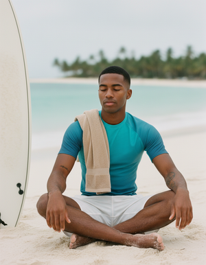 Neon Aqua Ripple Rash Guard Men's Rashguard — Lolekai