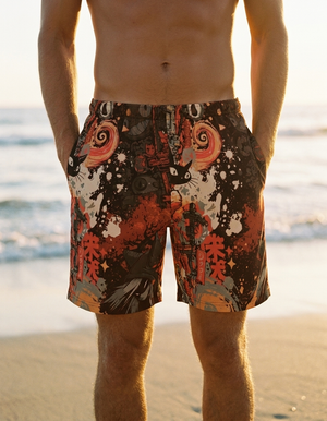 Coral Bakeneko men's swim trunks