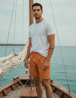 Citrus Orange Mirage Men's Swim Trunks bikini — Dripper