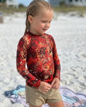 Girls Coral Bakeneko girls rashguards