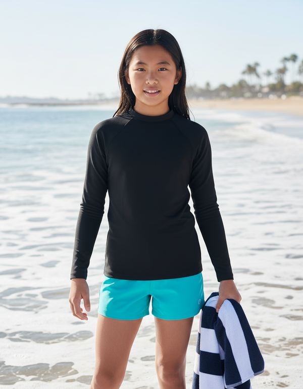 Girls Midnight Black Rash Guard
