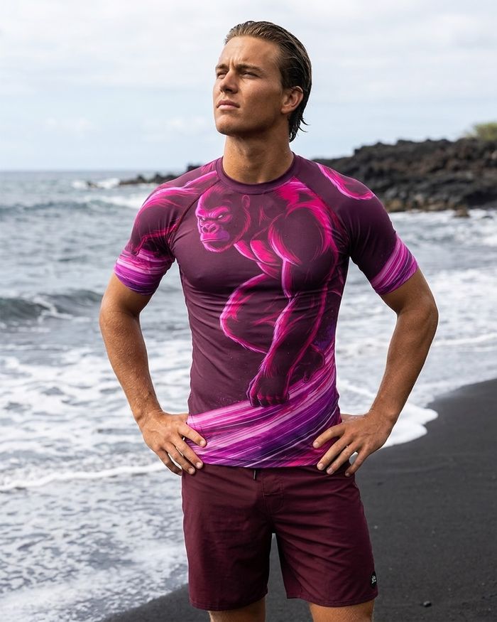 Rashguard — Men's Electric Fuchsia Neon Gorilla Surfer