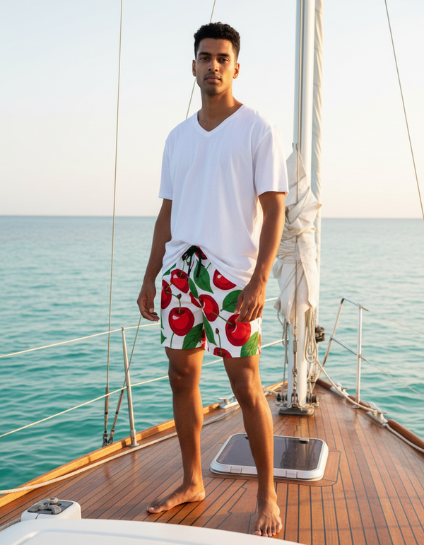 Cherry men's swim trunks