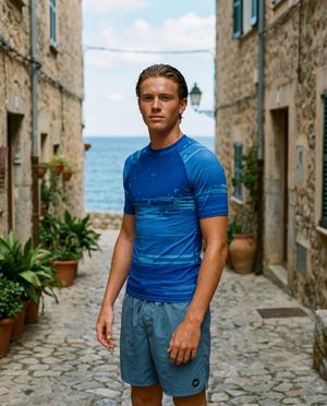 Men's Electric Blue Mosaic men's short-sleeve rashguards