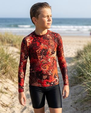Boys Fiery Red Bakeneko boys rashguards