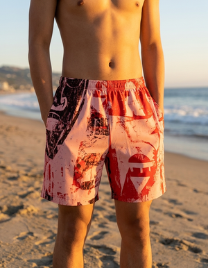Fiery Red Dusk men's swim trunks