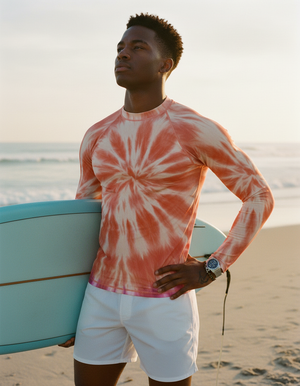 Neon Coral Nebula Rash Guard Men's Rashguard — Lolekai