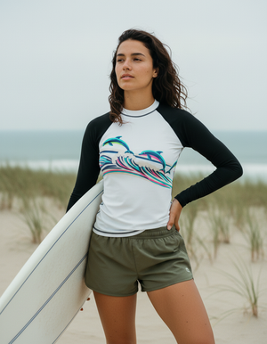 Women's Hot Neon Multi White Pod women's short-sleeve rashguards