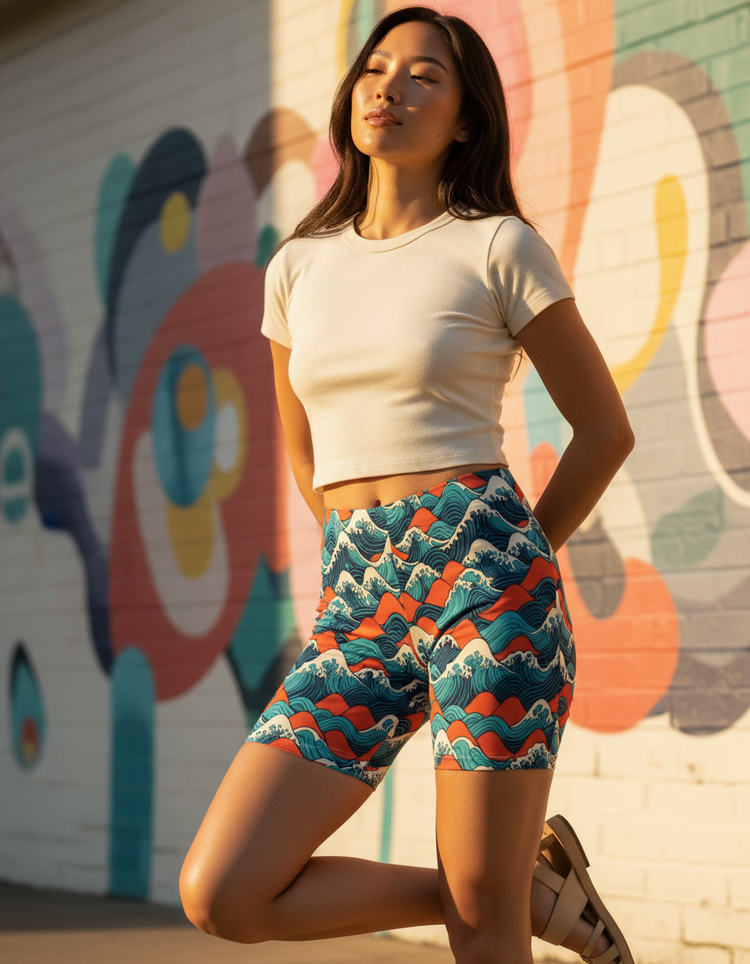 Women's Japanese Wave Art Short Shorts