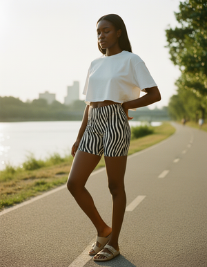 Blue Aura Stripes women's short shorts
