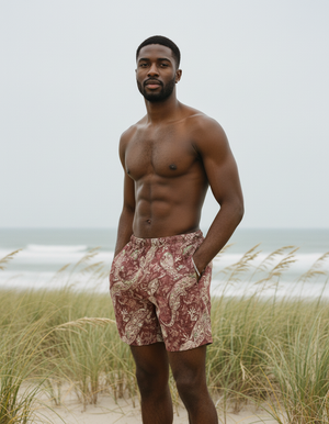 Tea Rose Sway men's swim trunks