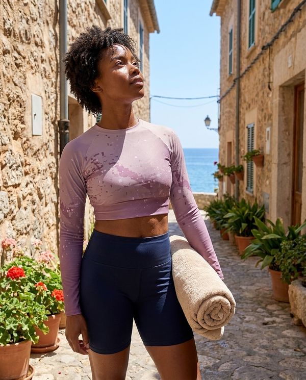Women's Crop-Top Rashguard in Burnished Lilac Flare