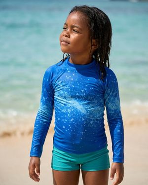Girls Electric Blue Pixelate girls youth rashguards