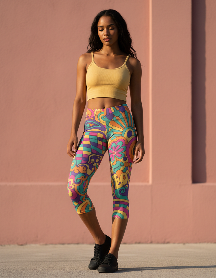 Women's Psychedelic 60s Capri Leggings